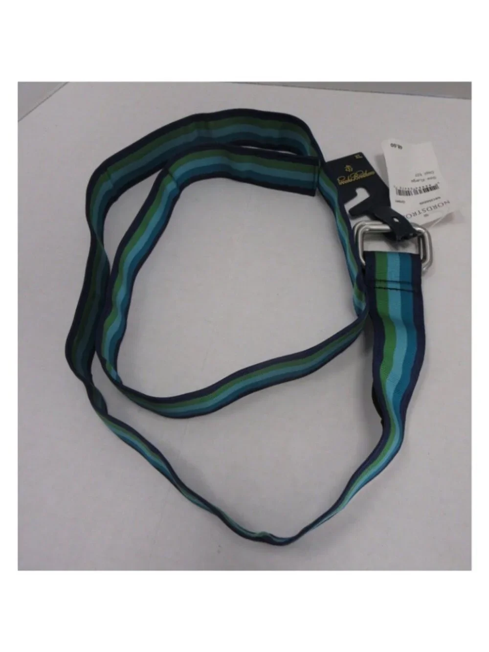 Brooks Brothers Belt XL Green Webbing Striped D Ring Fabric Ribbon NEW